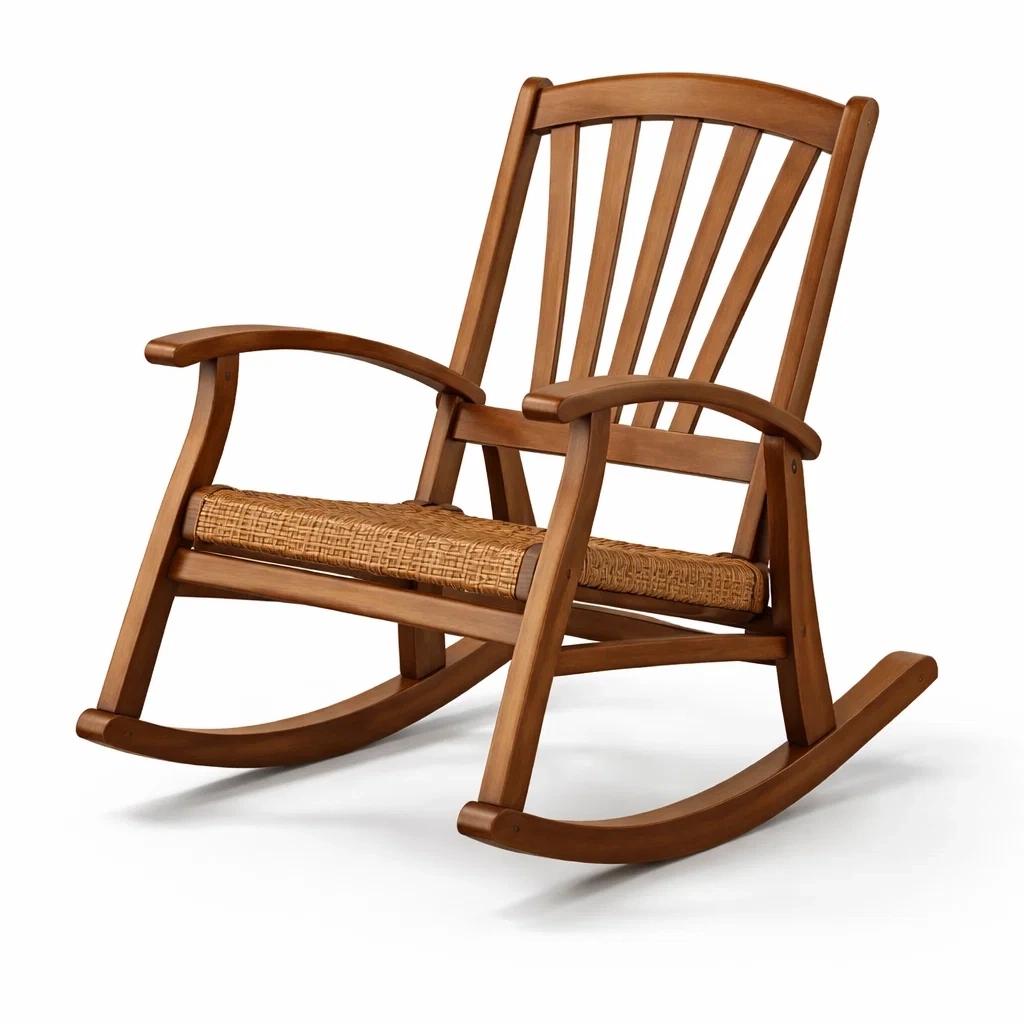 Sedia a dondolo in Legno di Faggio e Rattan-ZENVIBEZZ