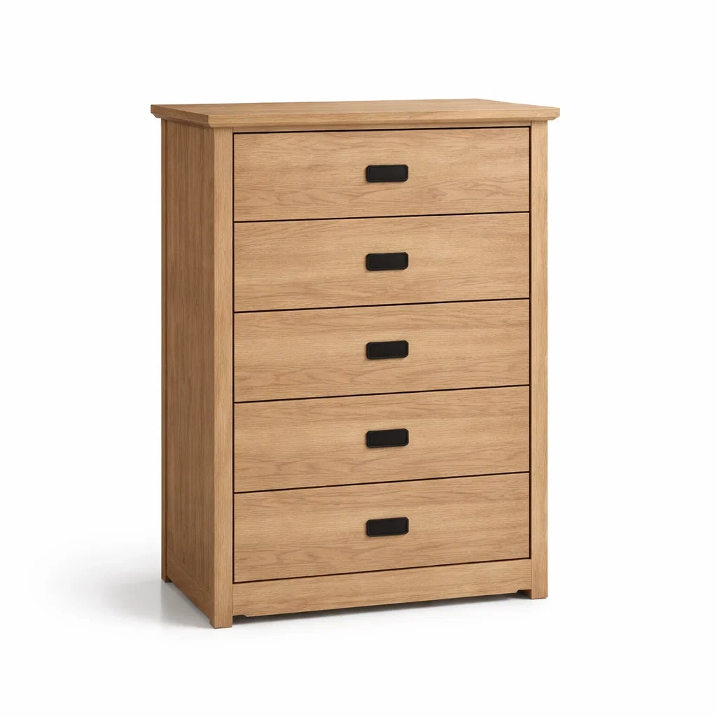 Cassettiera in Legno di Quercia con Maniglie Nere e Cassetti-ZENVIBEZZ