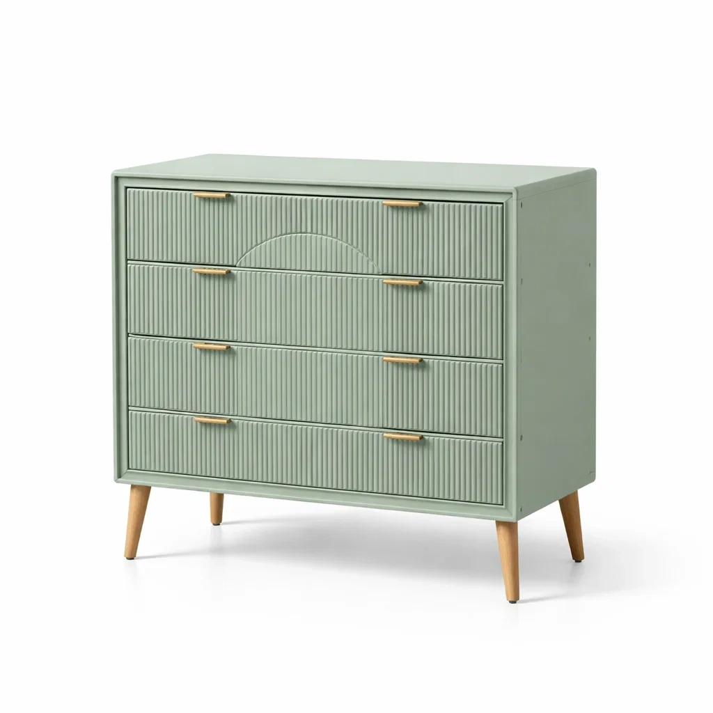 Cassettiera in Legno MDF Verde con Cassetti e Gambe in Legno Massello-ZENVIBEZZ