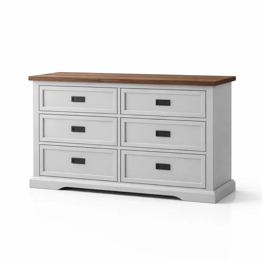 Cassettiera in Legno MDF e Rovere con Maniglie Nere e Cassetti-ZENVIBEZZ