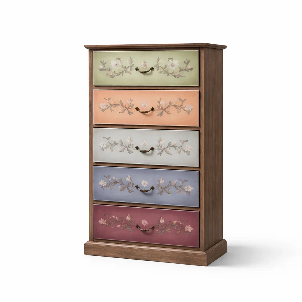 Cassettiera in Legno con Cassetti Decorati in MDF-ZENVIBEZZ