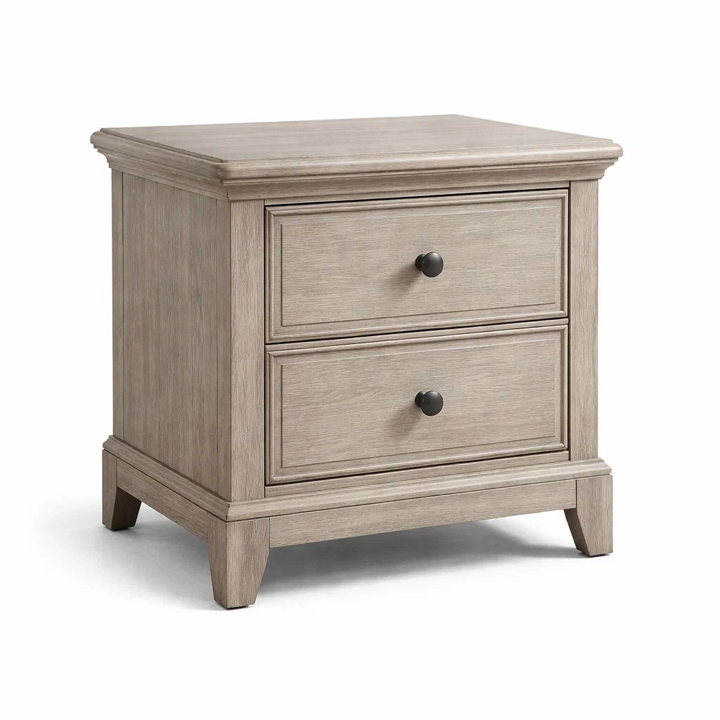 Comodino in Legno Massello Grigio con Due Cassetti-ZENVIBEZZ