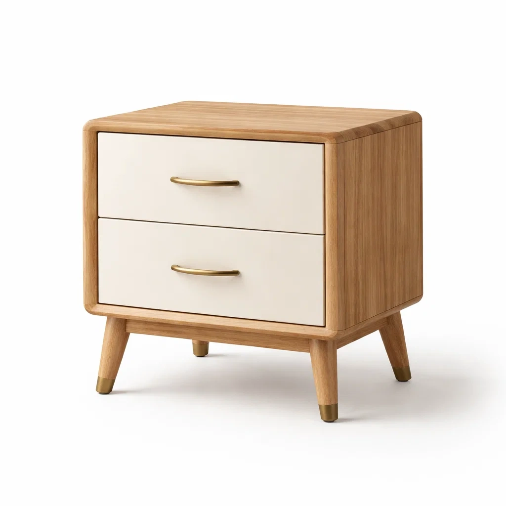 Comodino in Legno e MDF Bianco con Due Cassetti-ZENVIBEZZ