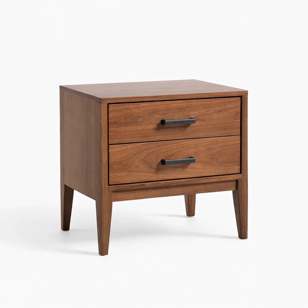 Comodino in Legno di Noce con Due Cassetti-ZENVIBEZZ