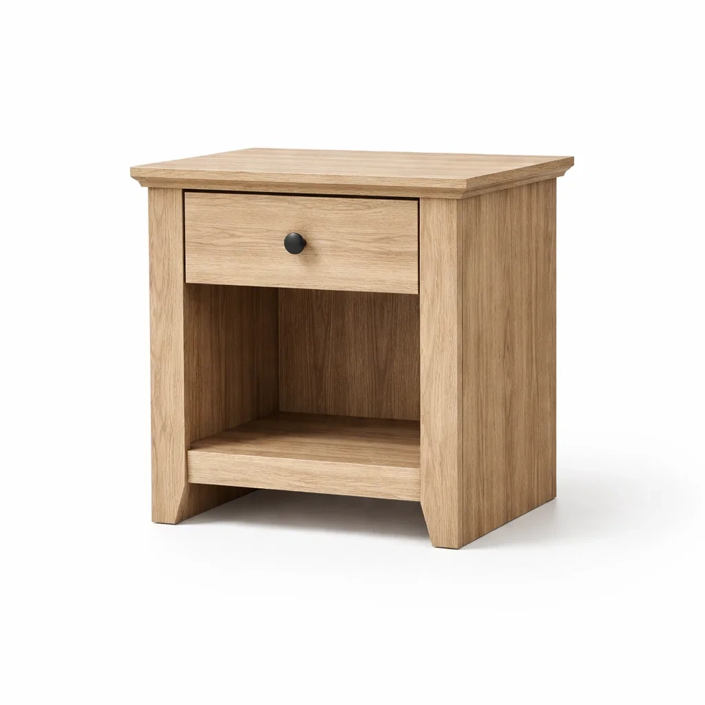 Comodino in Legno di Quercia con Cassetto Singolo-ZENVIBEZZ