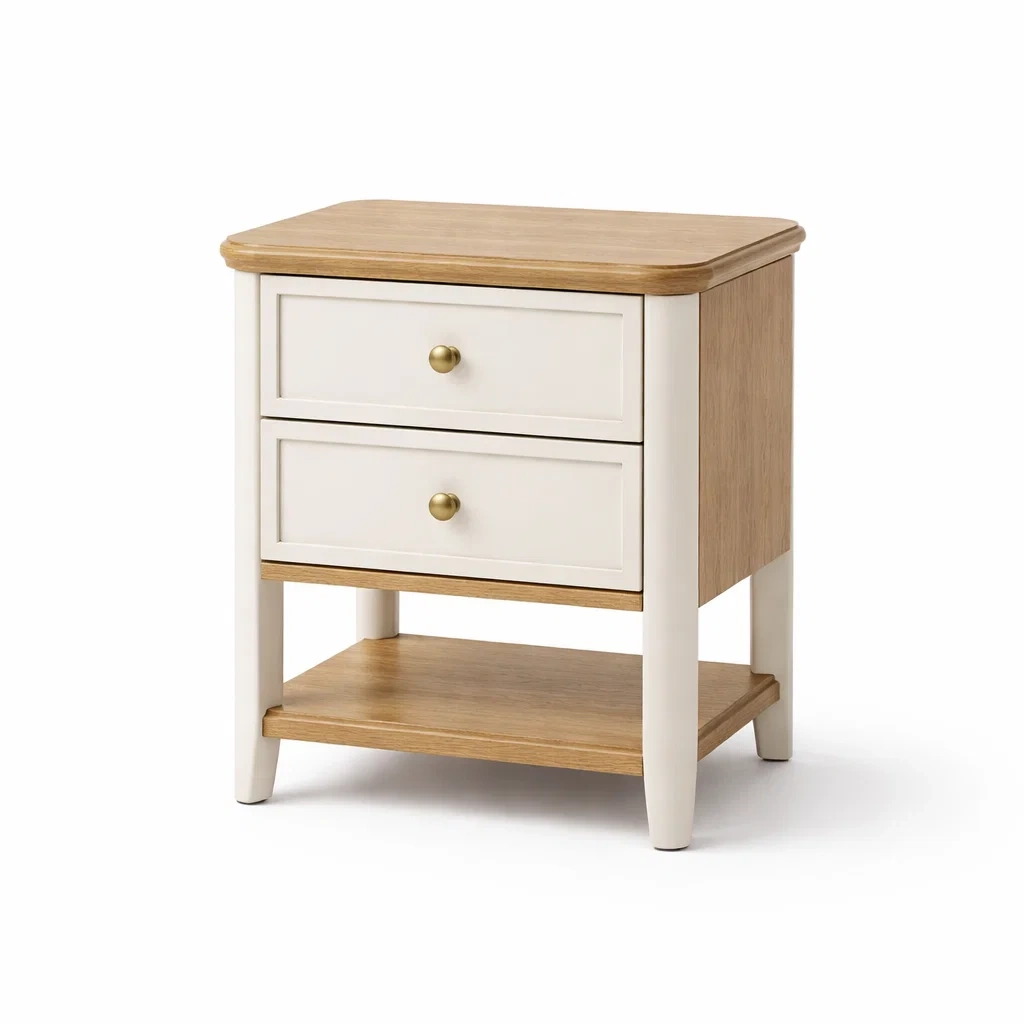Comodino in Legno MDF con Due Cassetti e Ripiano Inferiore-ZENVIBEZZ