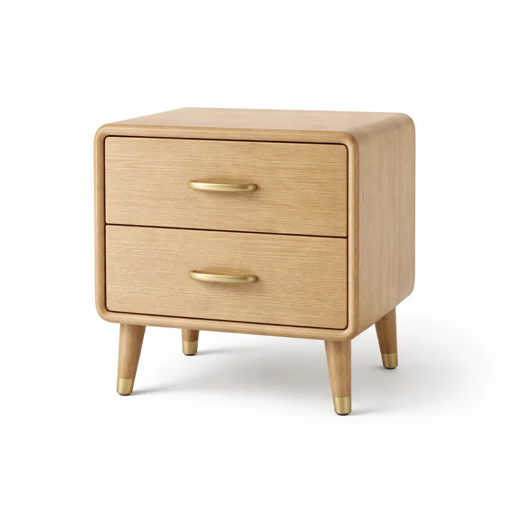 Comodino in Rovere Naturale con Due Cassetti-ZENVIBEZZ