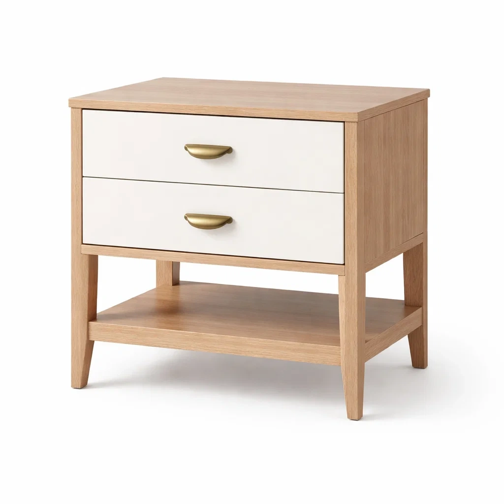 Comodino in Legno Massiccio con Due Cassetti e Ripiano-ZENVIBEZZ