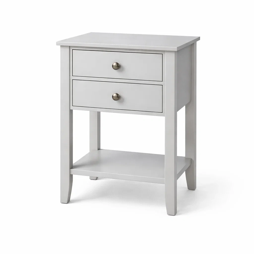 Comodino in Legno MDF Grigio con Due Cassetti-ZENVIBEZZ