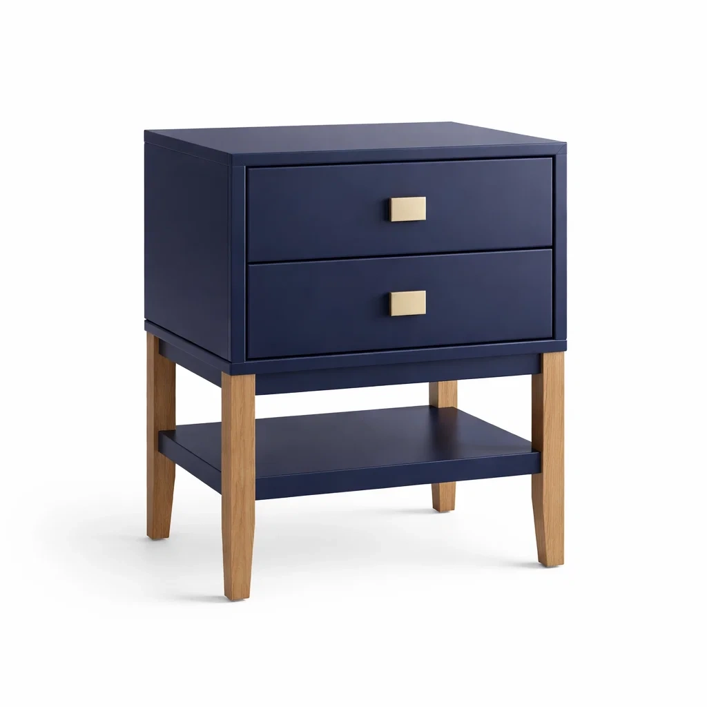 Comodino in Legno Blu con Due Cassetti e Ripiano-ZENVIBEZZ