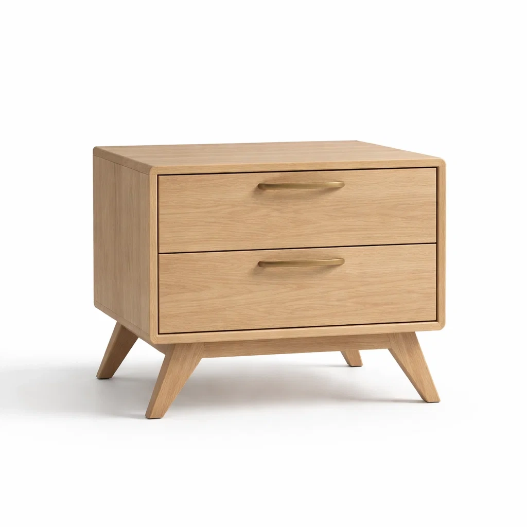 Comodino in Rovere Chiaro con Due Cassetti-ZENVIBEZZ