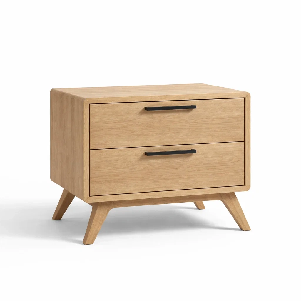 Comodino in Legno di Rovere con Due Cassetti-ZENVIBEZZ