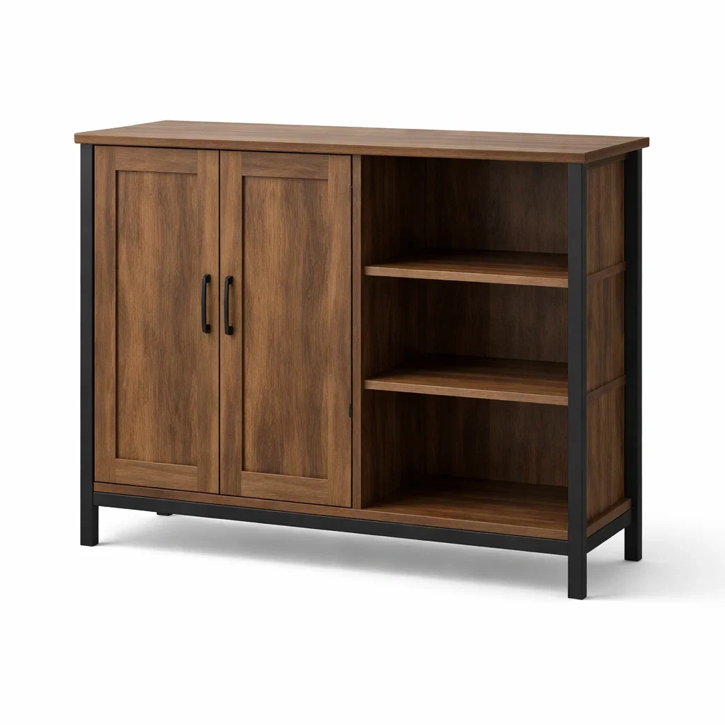 Credenza in Legno e Metallo Marrone e Nero-ZENVIBEZZ