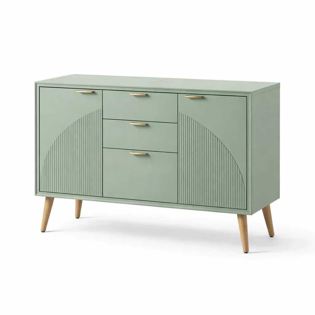 Credenza in MDF Verde con Ante e Cassetti-ZENVIBEZZ