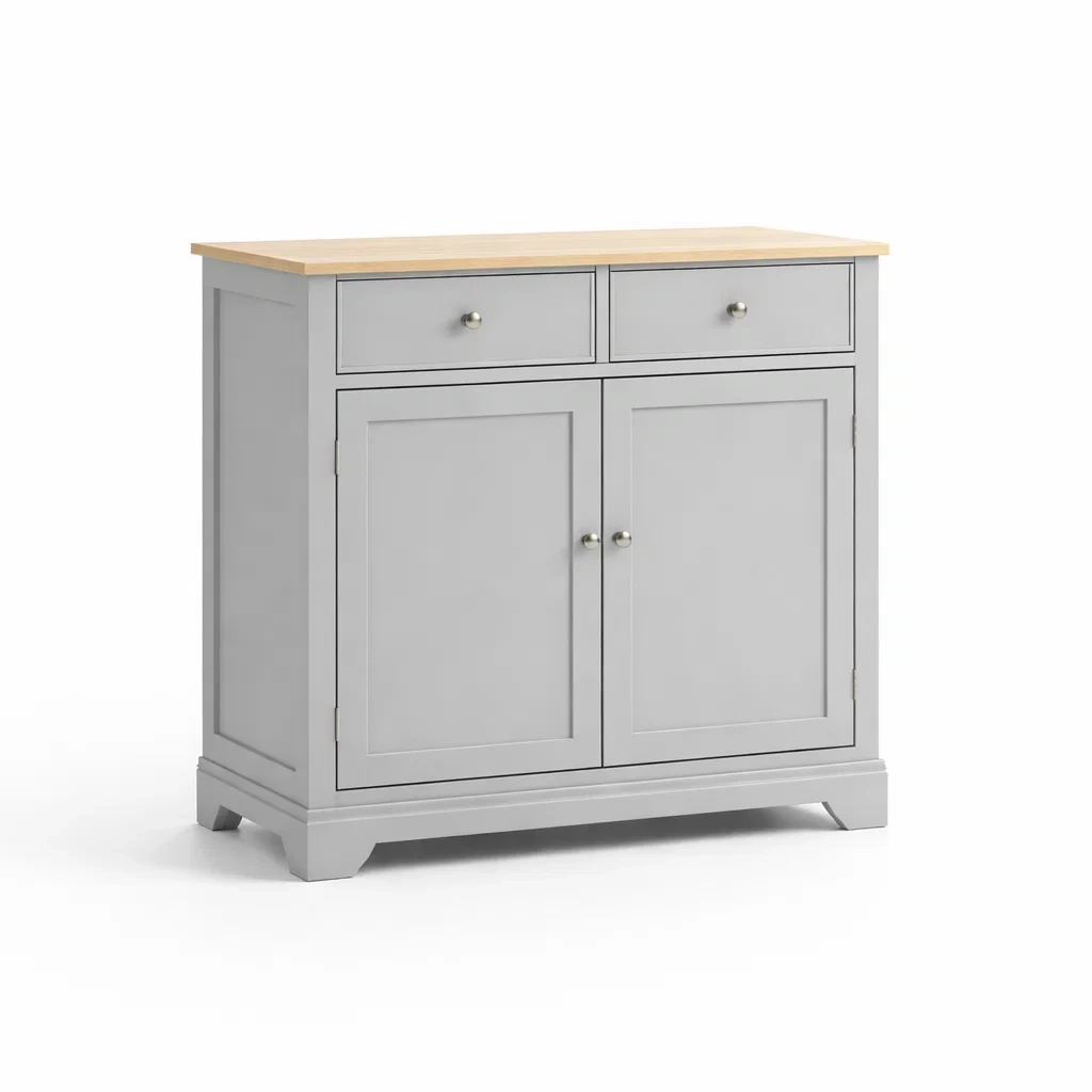 Credenza in Legno Grigio con Due Cassetti e Due Ante-ZENVIBEZZ