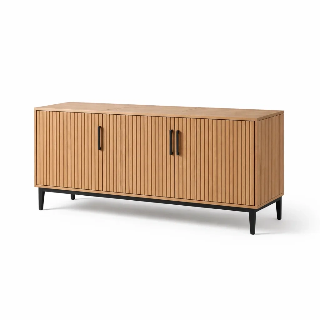 Credenza in Legno MDF con Piedini in Metallo Nero-ZENVIBEZZ