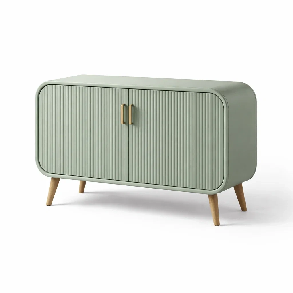 Credenza in MDF Verde con Gambe in Legno Massello-ZENVIBEZZ