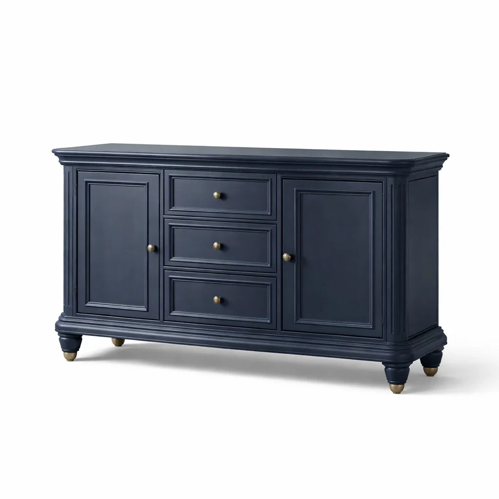 Credenza in Legno Massello Blu con Ante e Cassetti-ZENVIBEZZ
