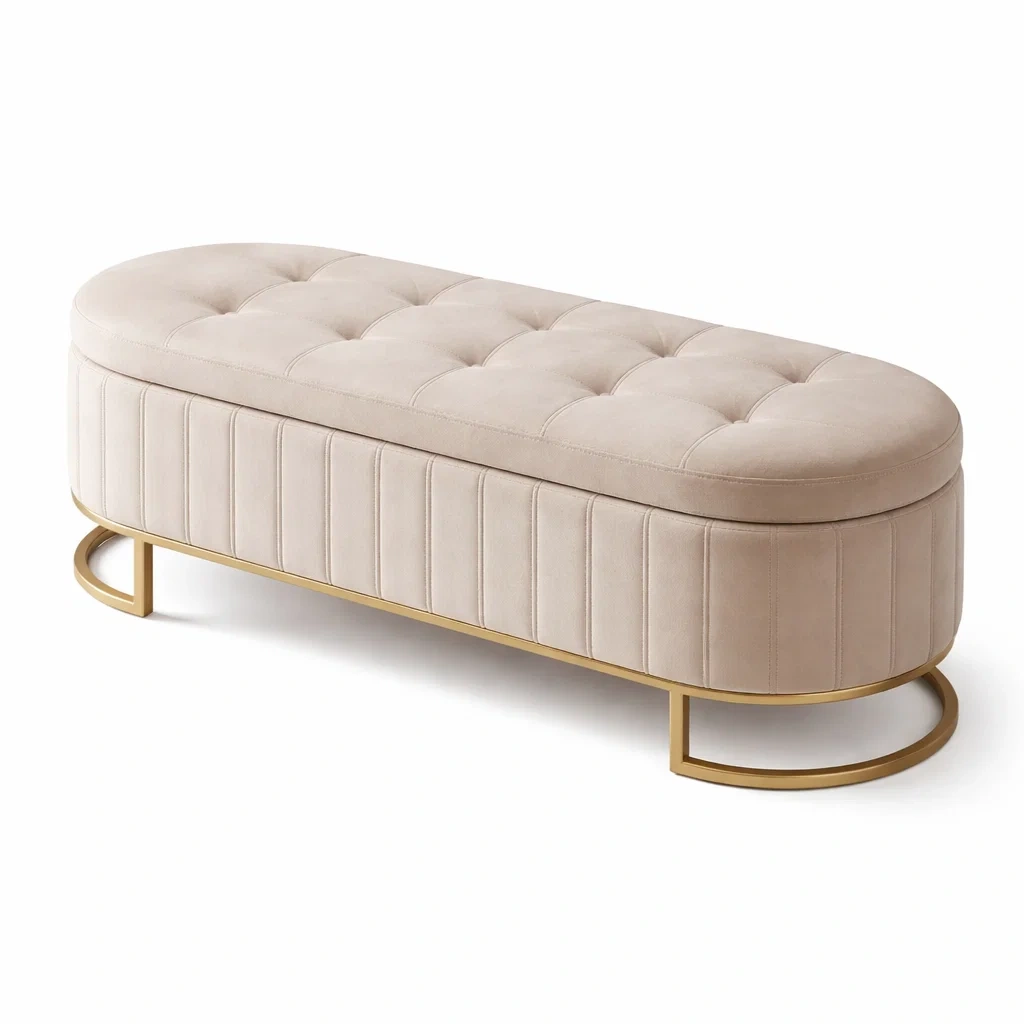 Panca contenitore in Velluto con Gambe in Metallo Oro-ZENVIBEZZ