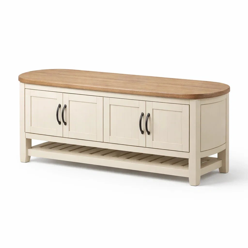 Panca contenitore Bassa in Legno e MDF Bianco e Rovere-ZENVIBEZZ