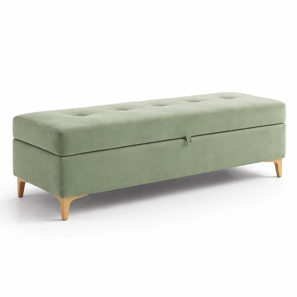 Panca contenitore in Velluto Verde con Piedi in Legno-ZENVIBEZZ