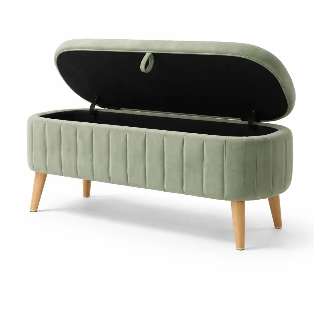 Panca contenitore in Velluto con Gambe in Legno-ZENVIBEZZ
