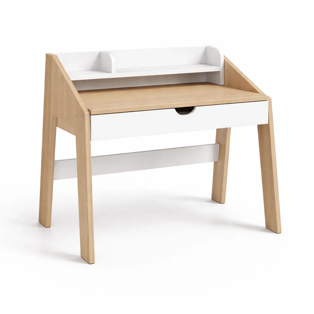 Scrivania per Bambini in Legno e MDF Rovere e Bianco con Cassetto-ZENVIBEZZ