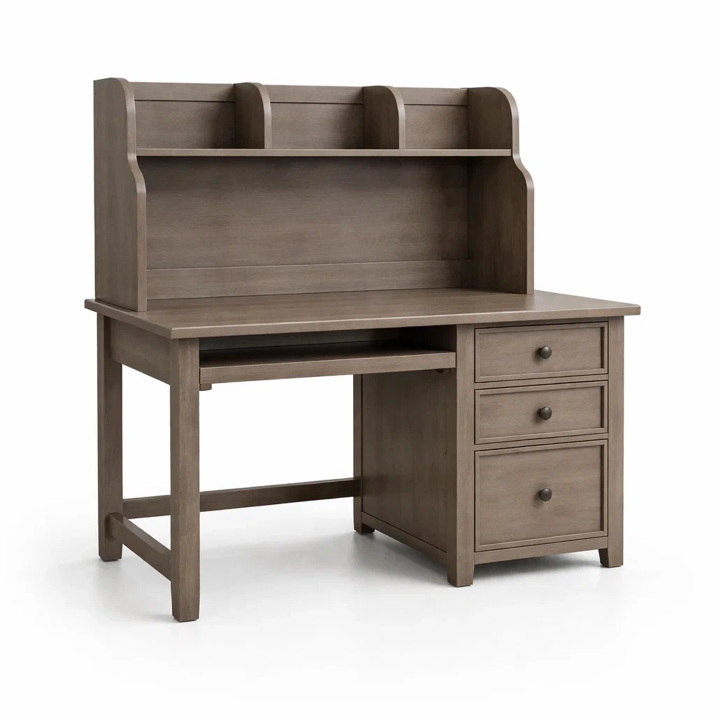 Scrivania in Legno Massello con Cassetti e Ripiano-ZENVIBEZZ