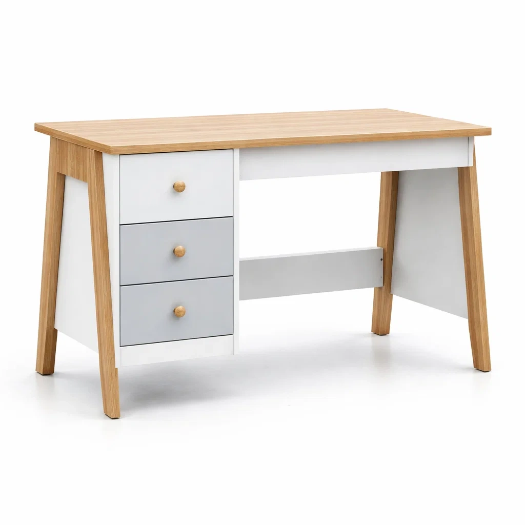 Scrivania in Legno MDF e Massello con Cassetti Grigio e Bianco-ZENVIBEZZ