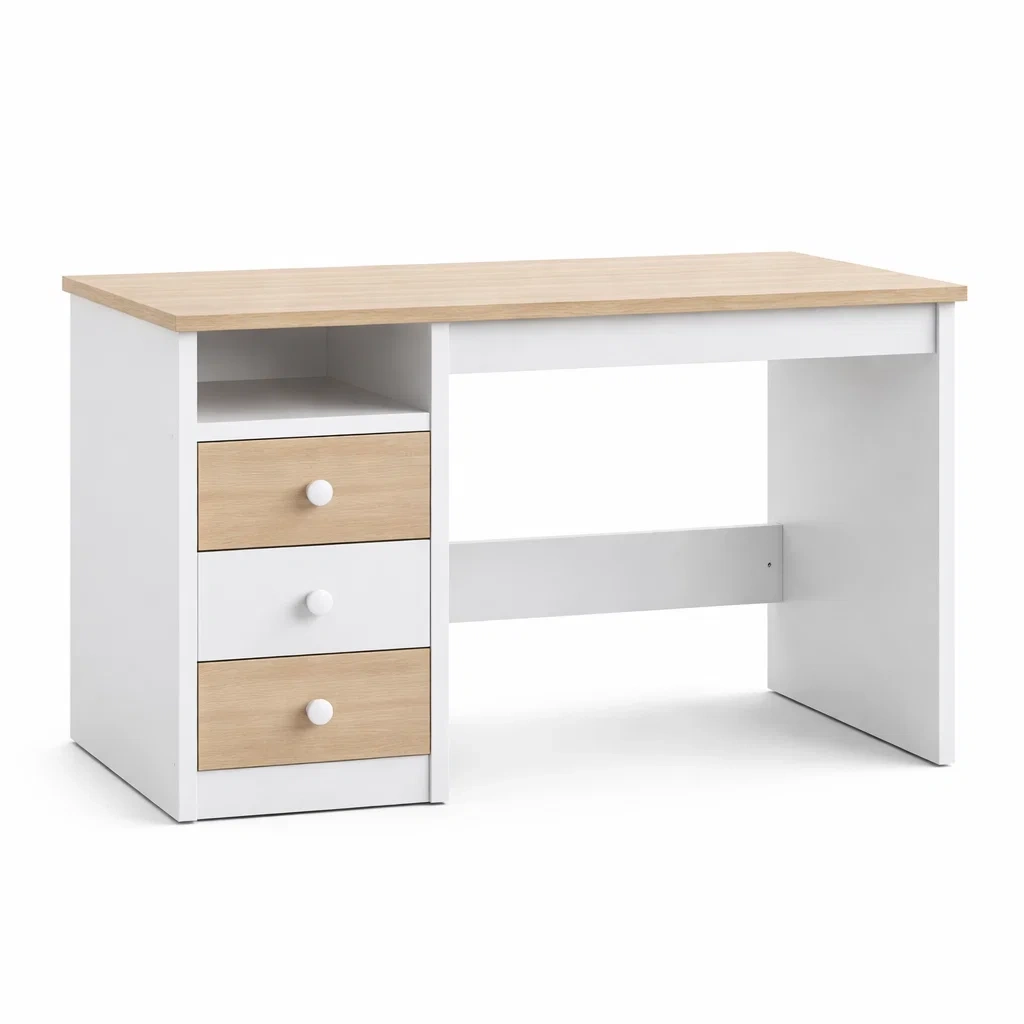 Scrivania in MDF con Cassetti Bianco e Rovere-ZENVIBEZZ