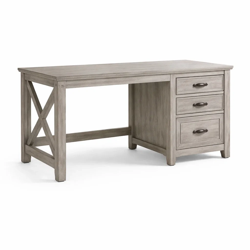 Scrivania in Legno Massello con Cassetti Grigio-ZENVIBEZZ