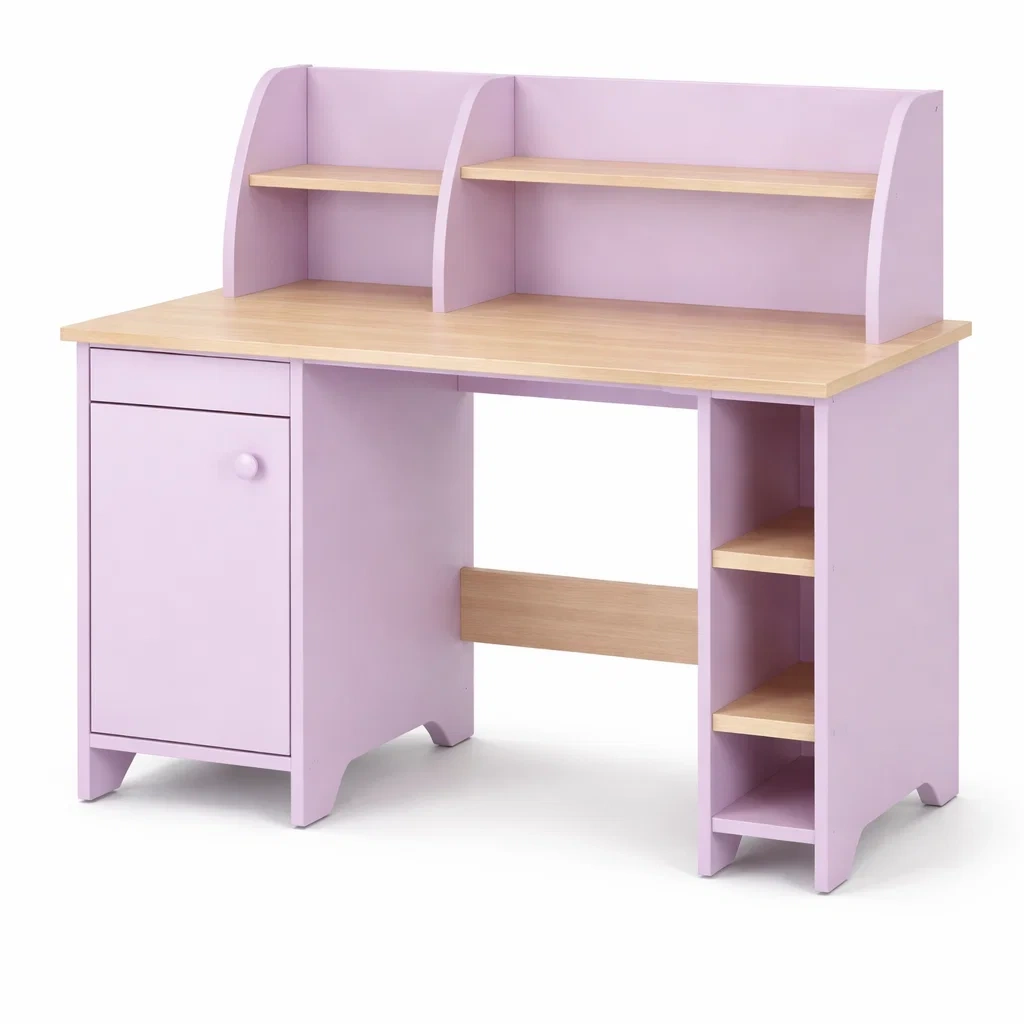 Scrivania in Legno e MDF Lavanda con Ripiani-ZENVIBEZZ