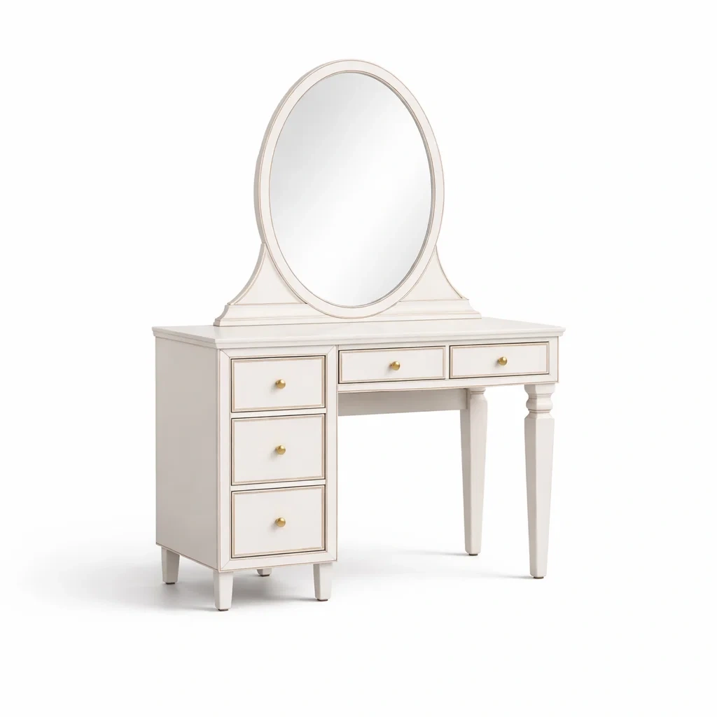 Toeletta con Specchio Ovale e Cassetti in MDF Bianco-ZENVIBEZZ