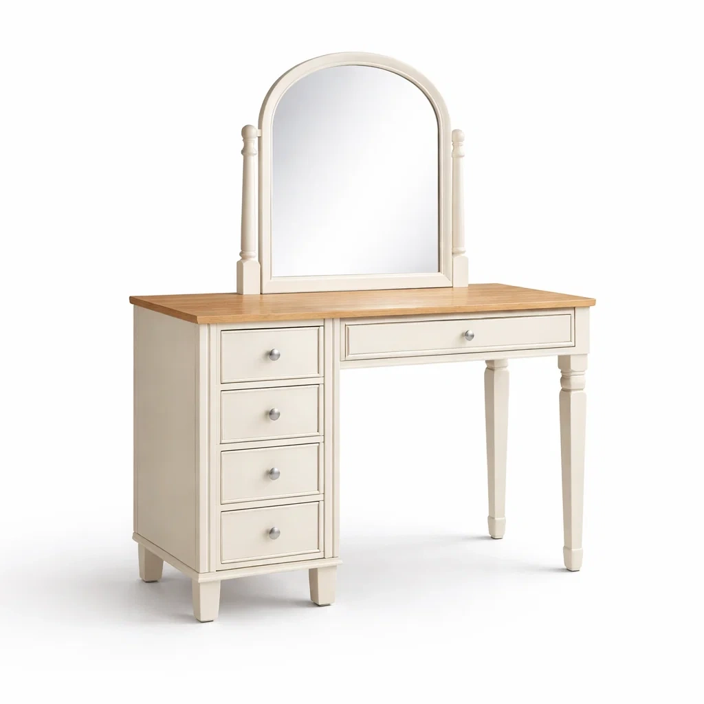 Toeletta in Legno e MDF Bianco e Rovere con Specchio-ZENVIBEZZ