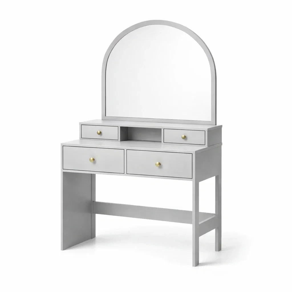 Toeletta in Legno con Specchio e Cassetti Grigio-ZENVIBEZZ