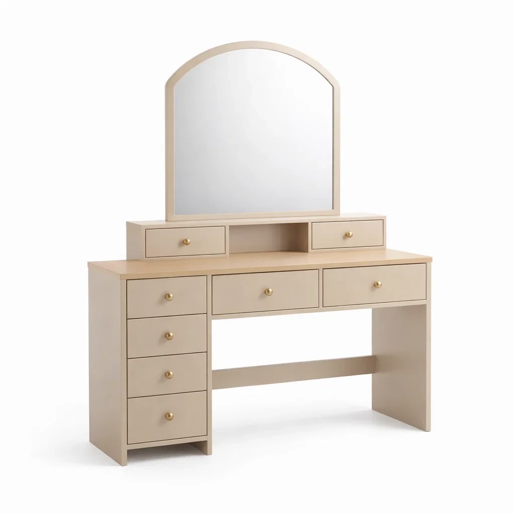 Toeletta con Specchio in MDF Beige e Cassetti-ZENVIBEZZ