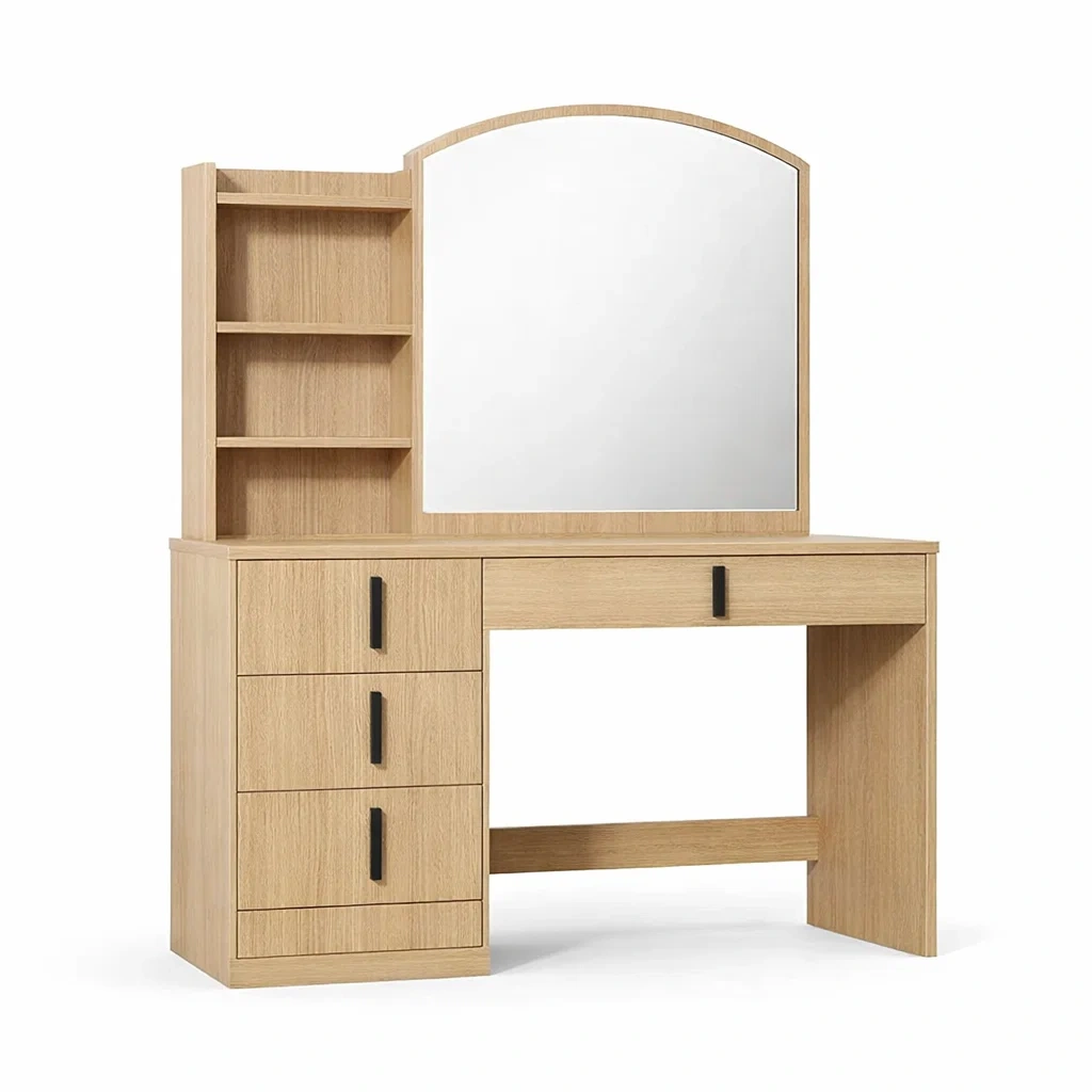 Toeletta in Legno con Specchio e Ripiani-ZENVIBEZZ