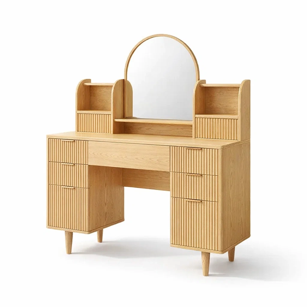 Toeletta in Legno di Rovere con Specchio e Cassetti-ZENVIBEZZ