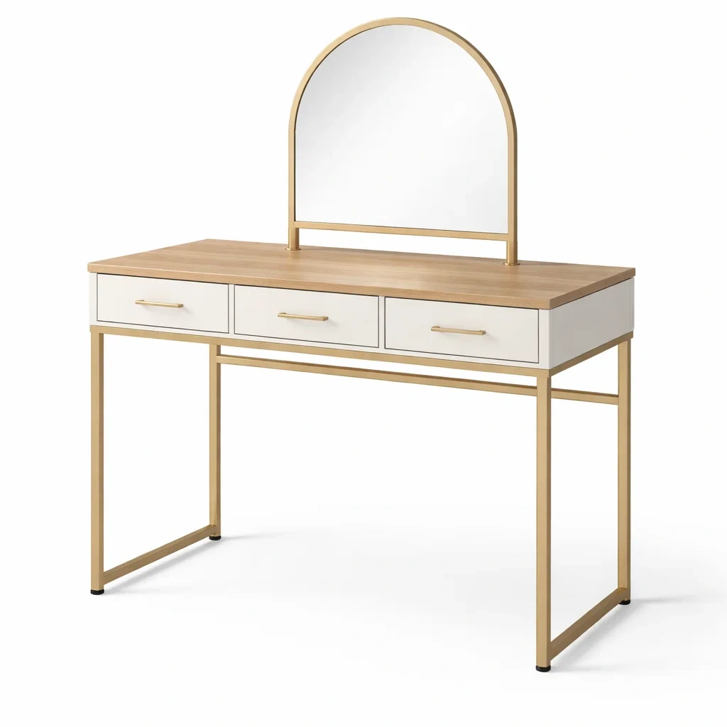 Toeletta in Legno e Metallo con Specchio ad Arco-ZENVIBEZZ