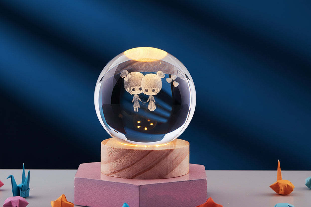 3D Crystal Ball Solar System Night Light with Warm Glow - Noogni