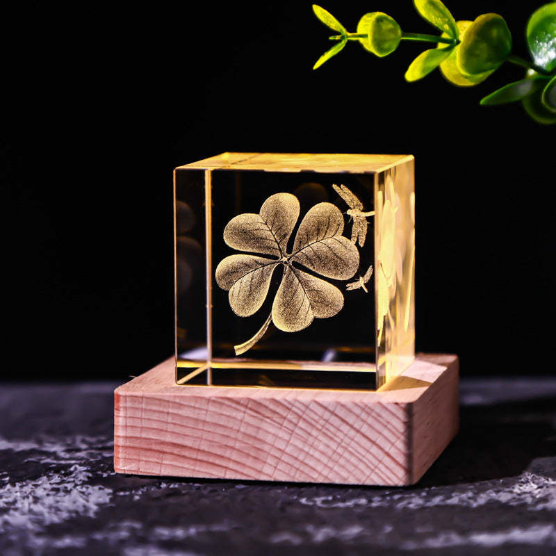 Galaxy Crystal Cube Night Light with Wooden Base - Noogni