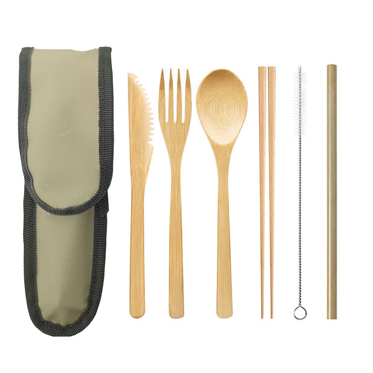 Portable Bamboo Travel Cutlery Set with Chopsticks and Straw - Noogni
