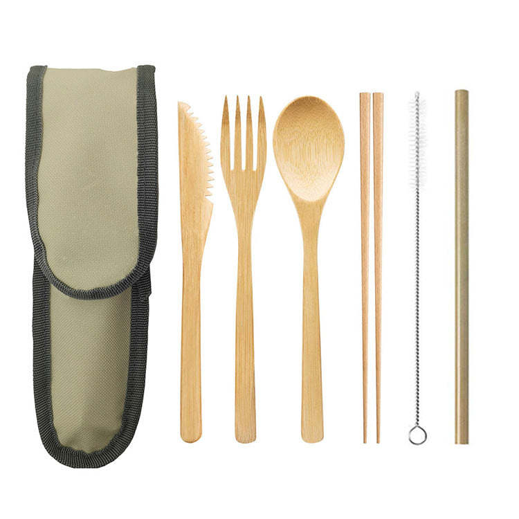 Portable Bamboo Travel Cutlery Set with Chopsticks and Straw - Noogni
