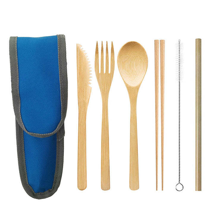 Portable Bamboo Travel Cutlery Set with Chopsticks and Straw - Noogni