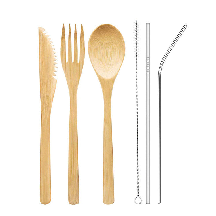 Portable Bamboo Travel Cutlery Set with Chopsticks and Straw - Noogni
