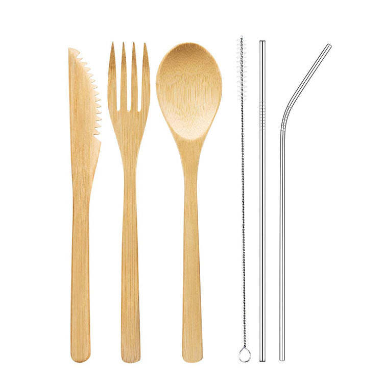 Portable Bamboo Travel Cutlery Set with Chopsticks and Straw - Noogni