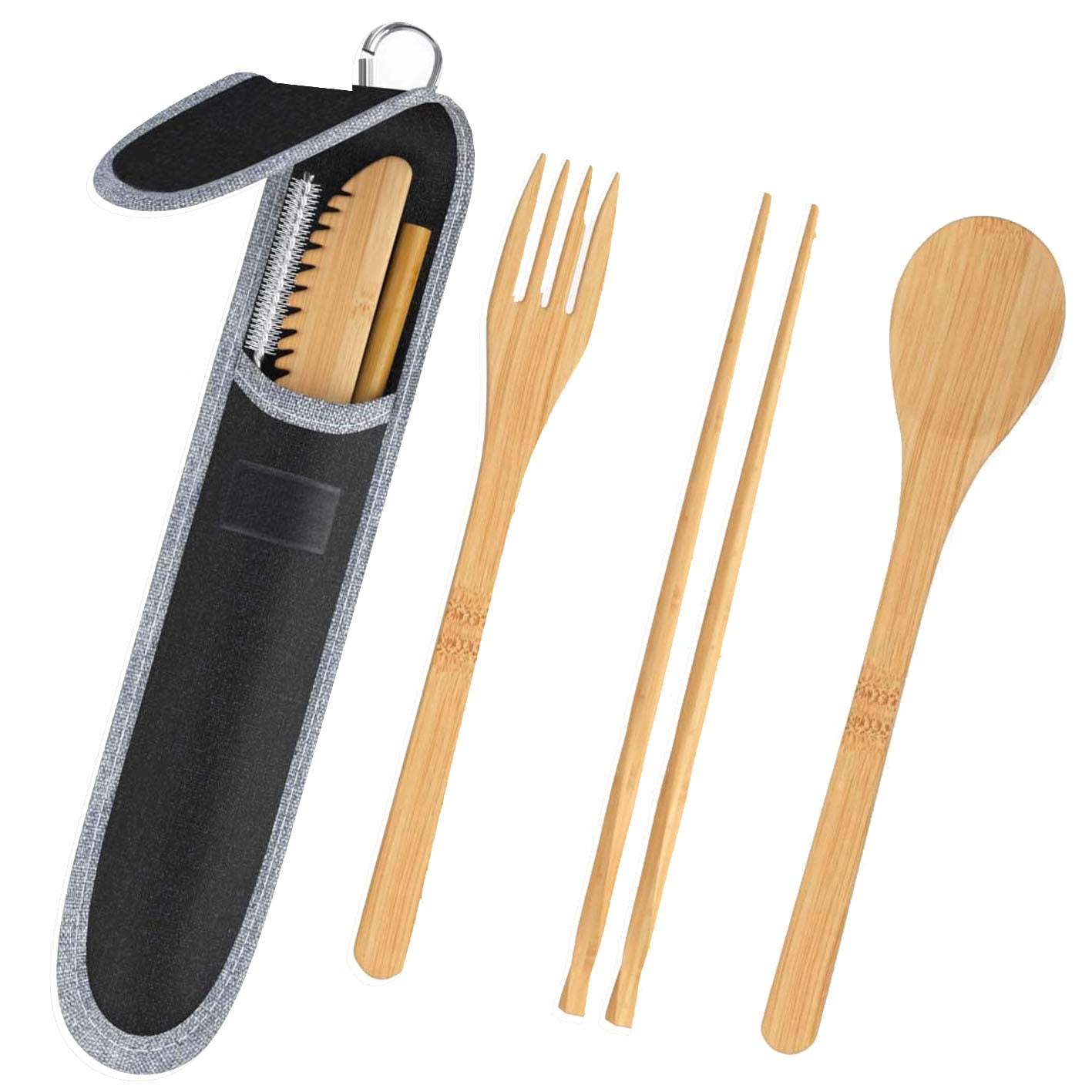 Portable Bamboo Travel Cutlery Set with Chopsticks and Straw - Noogni