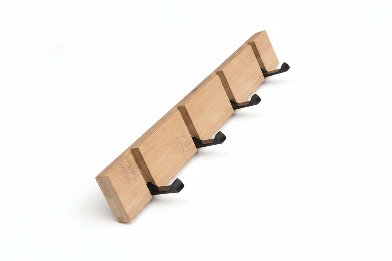 Foldable Wooden Wall Mounted Coat Hook with Stainless Steel Hooks - Noogni