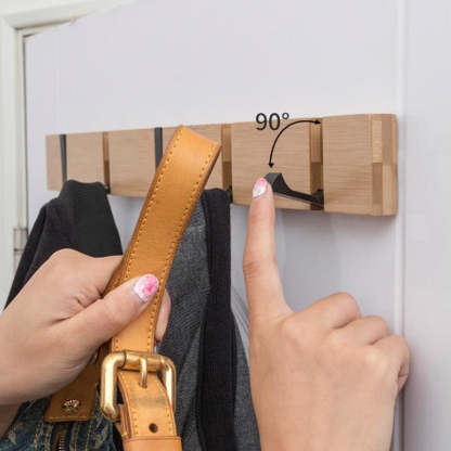 Foldable Wooden Wall Mounted Coat Hook with Stainless Steel Hooks - Noogni