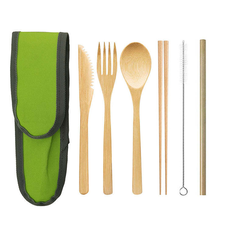 Portable Bamboo Travel Cutlery Set with Chopsticks and Straw - Noogni